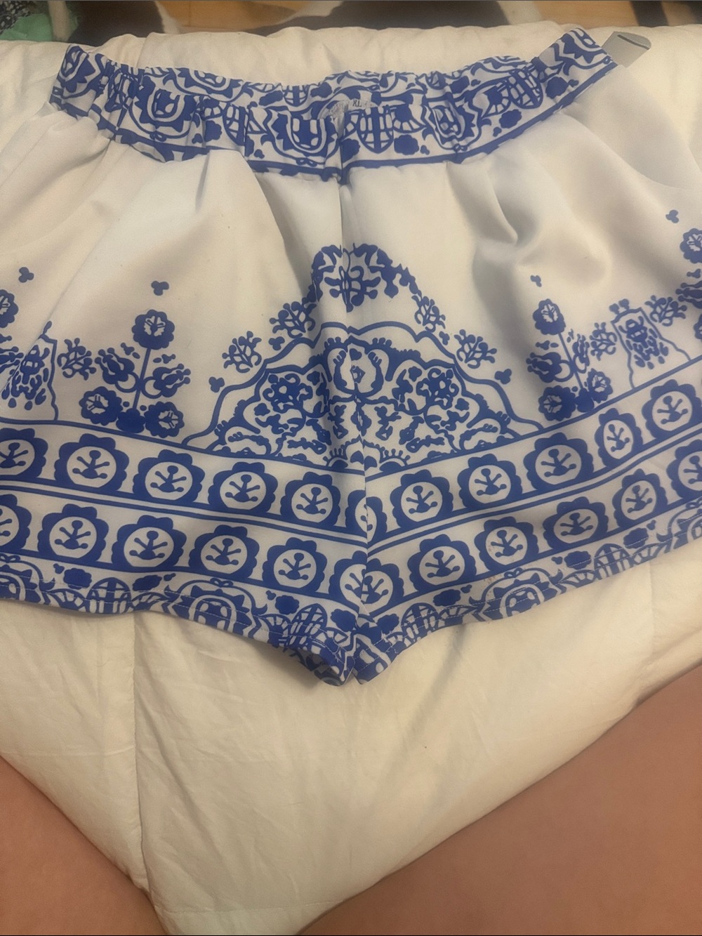 Blue & White Ornate Border Shorts